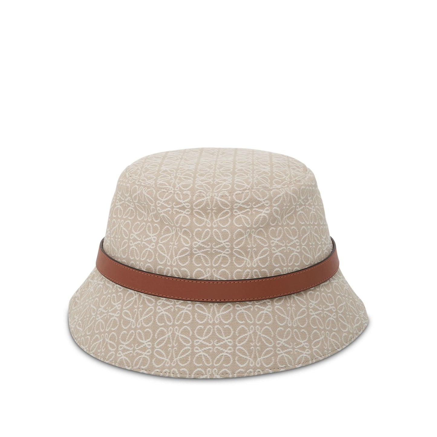 Anagram Jacquard and Calfskin Bucket Hat in Ecru