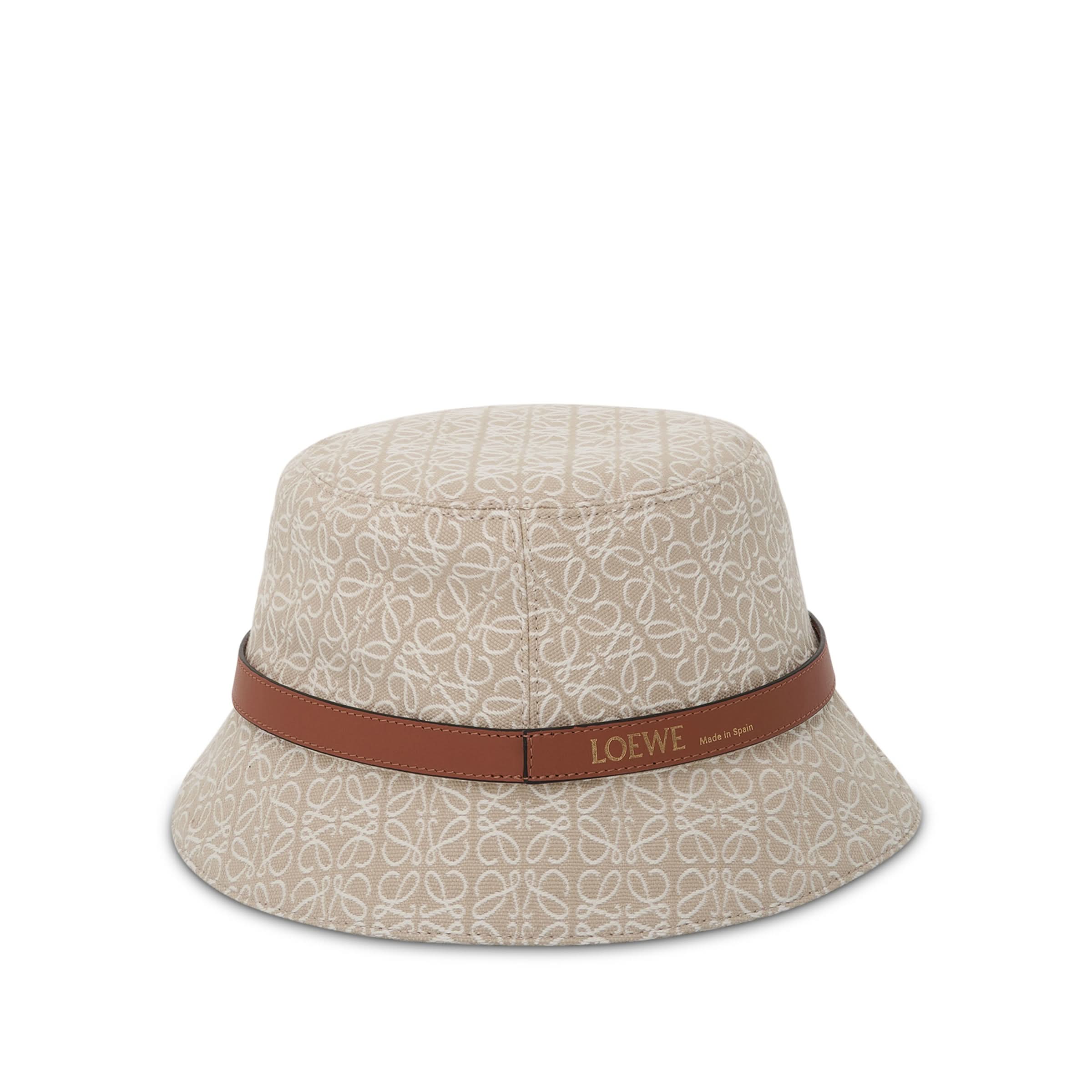 Anagram Jacquard and Calfskin Bucket Hat in Ecru