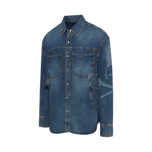 Light Work Bleached Skull Denim Shirt in Indigo