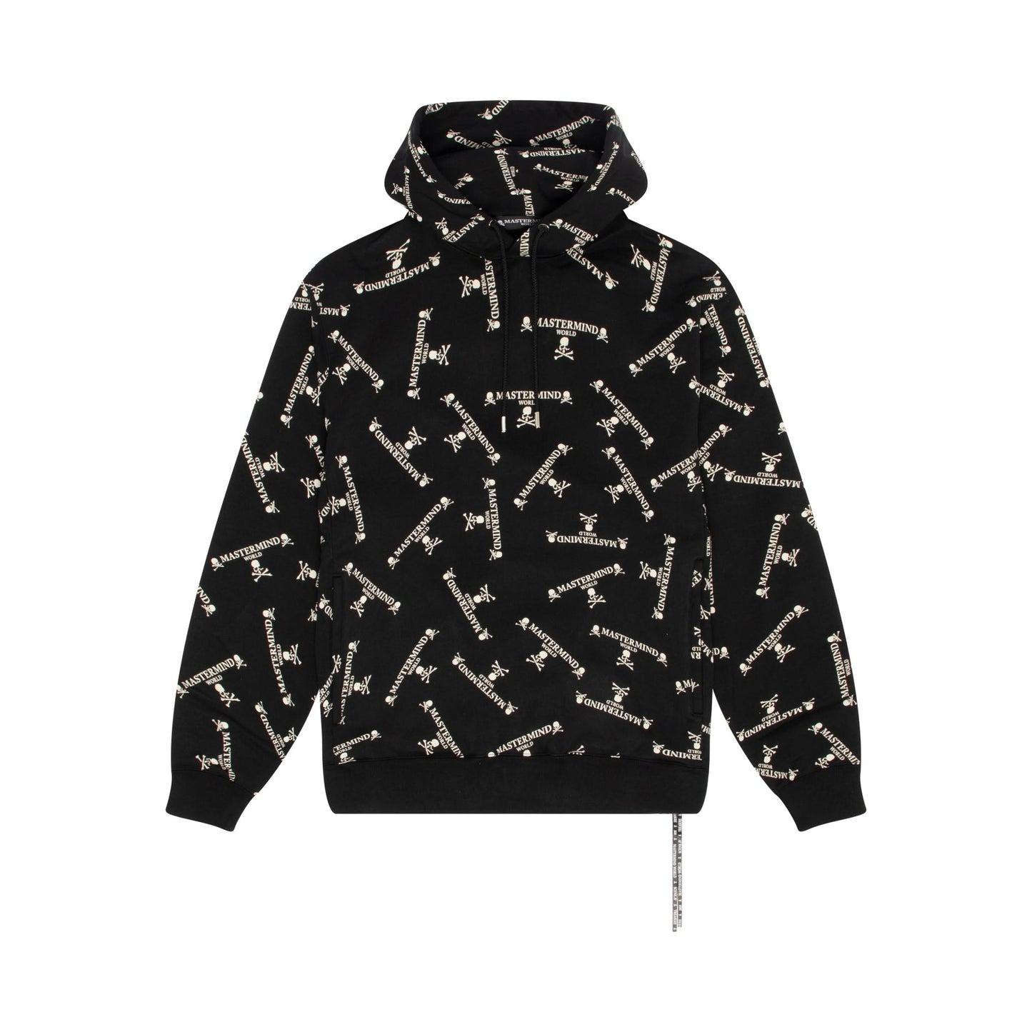 Long Sleeve Allover Logo Hoodie in Black