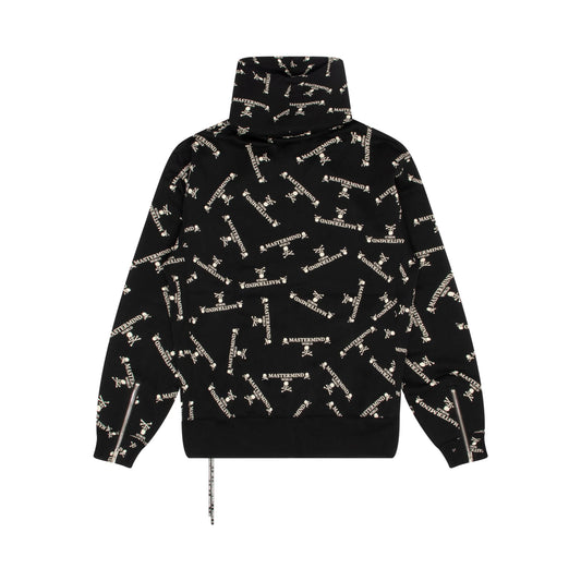 Long Sleeve Allover Logo Zip Hoodie in Black