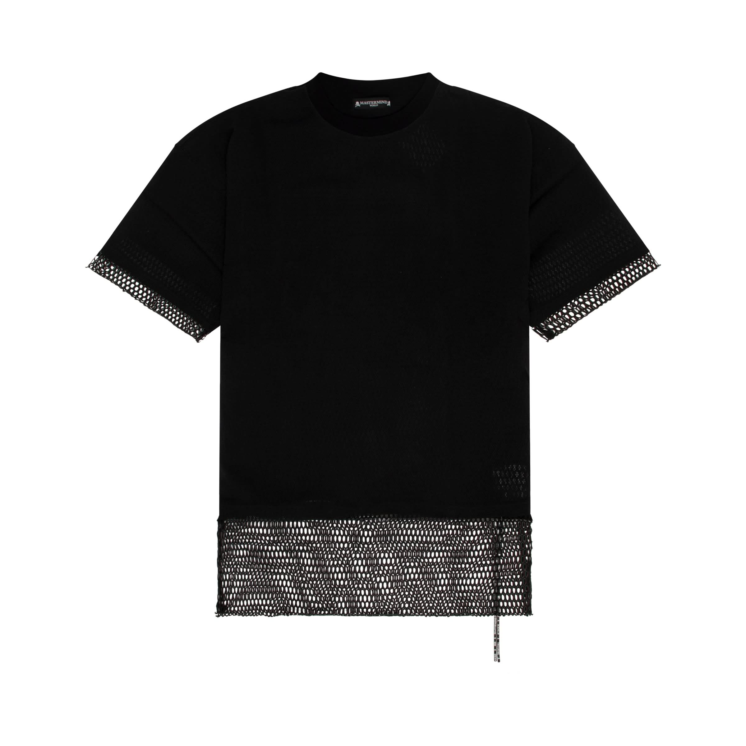 Black Mesh Detail Logo T-Shirt in Black