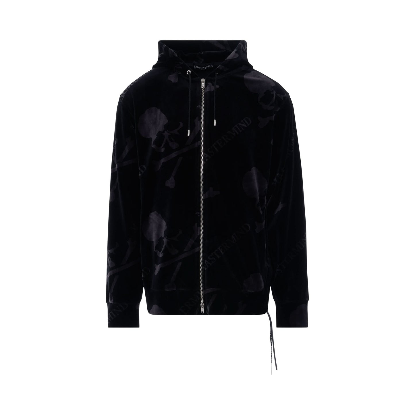 Velour Allover Logo Hooded Jacket in Black