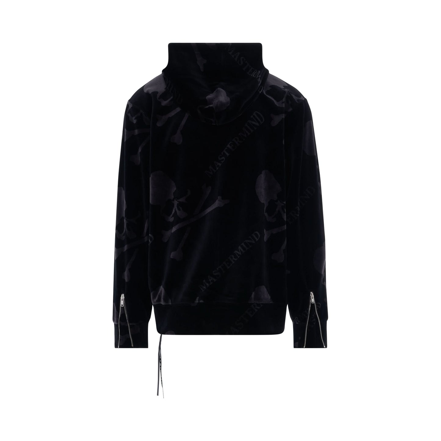 Velour Allover Logo Hooded Jacket in Black