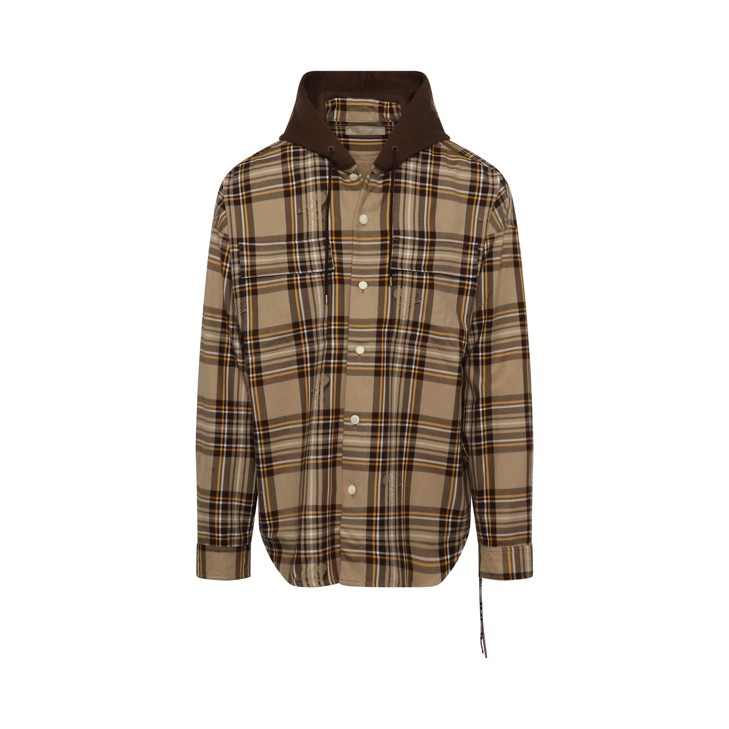 Hooded Plaid Emboidered Logo Shirt in Sand