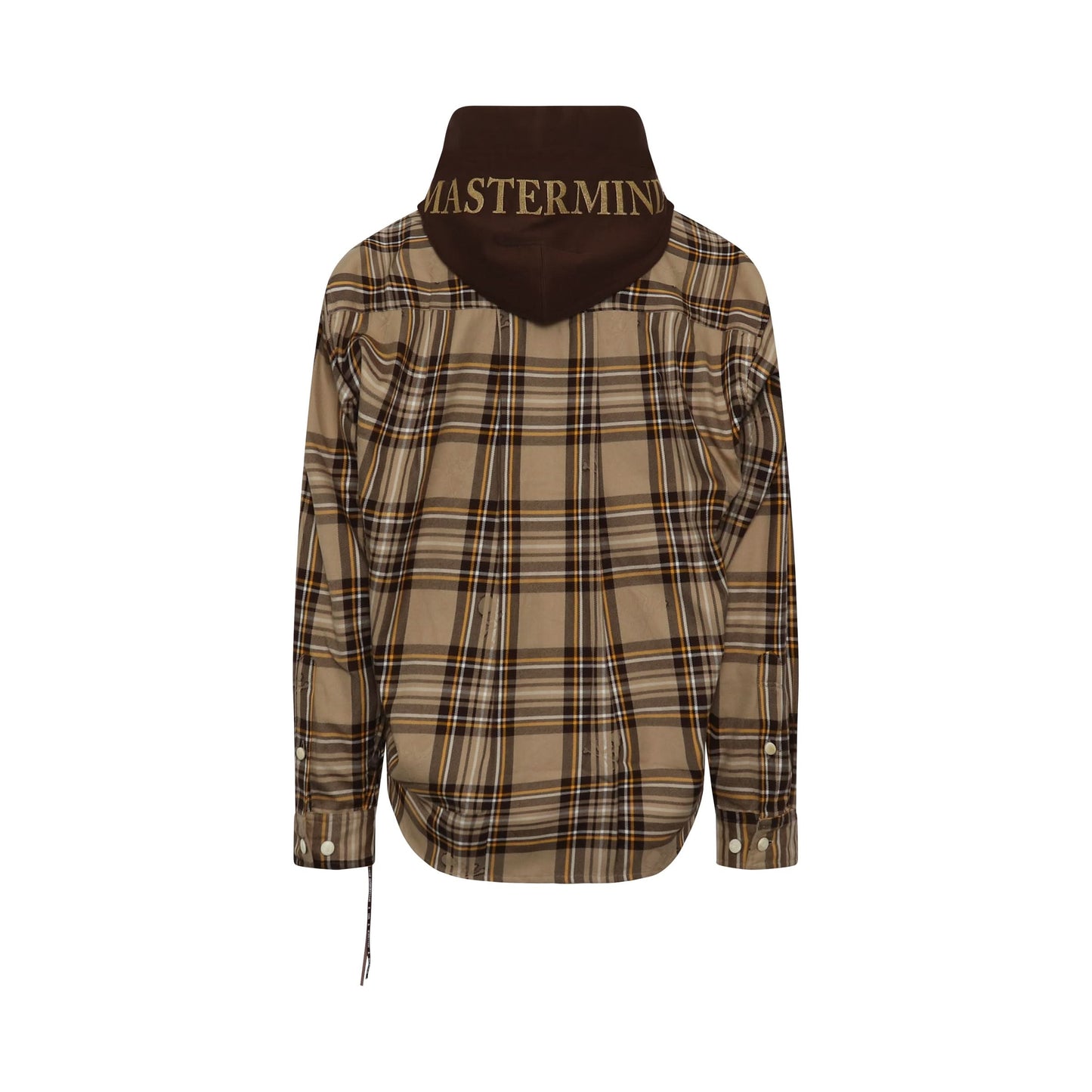 Hooded Plaid Emboidered Logo Shirt in Sand