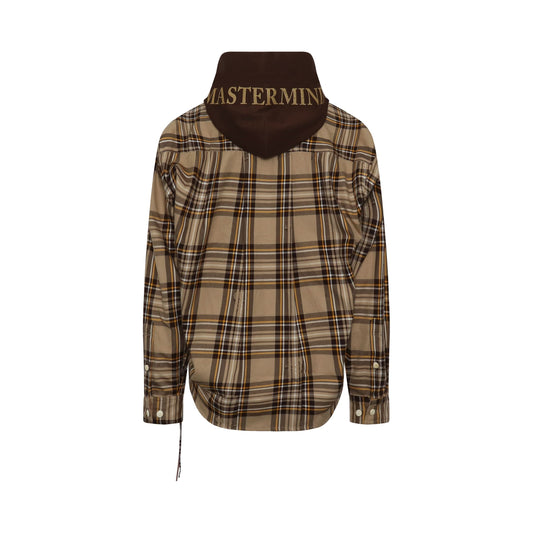 Hooded Plaid Emboidered Logo Shirt in Sand