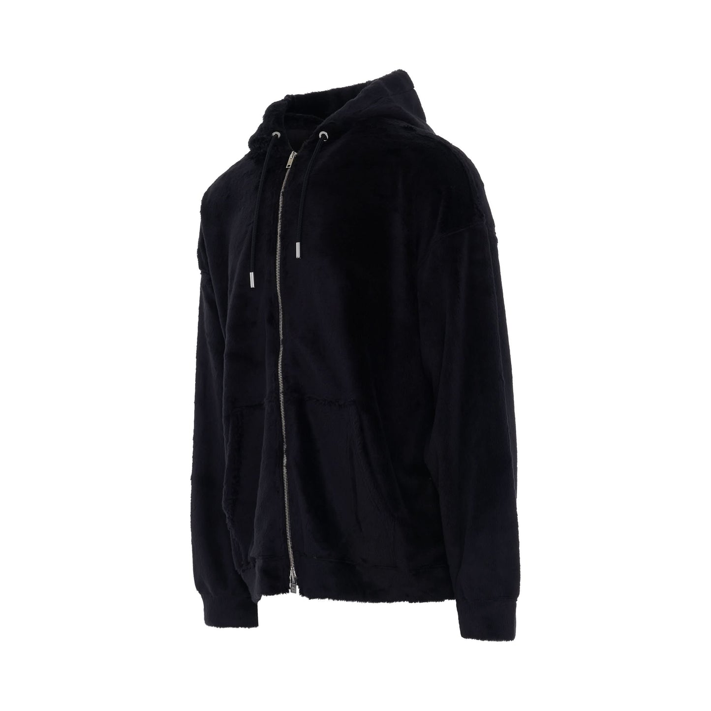 Sherpa Patchworked Skull Boxy Fit Hoodie in Black