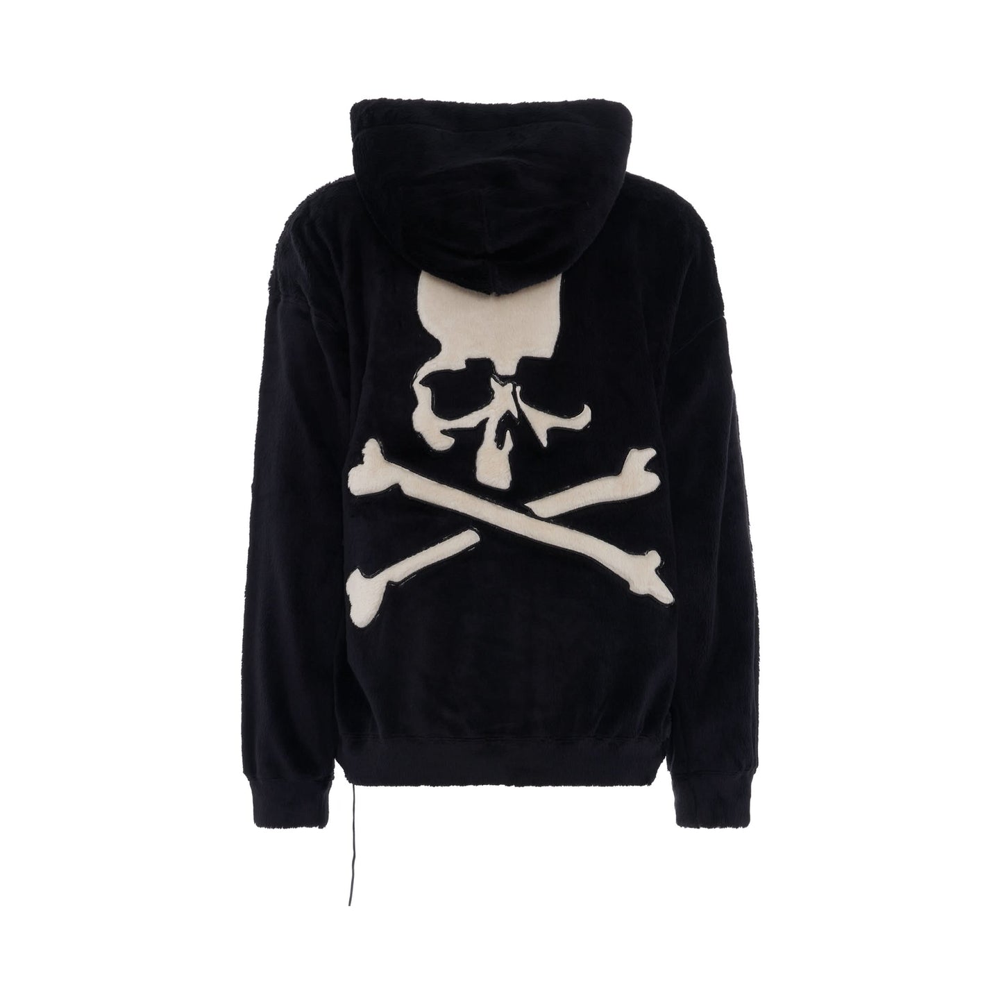 Sherpa Patchworked Skull Boxy Fit Hoodie in Black