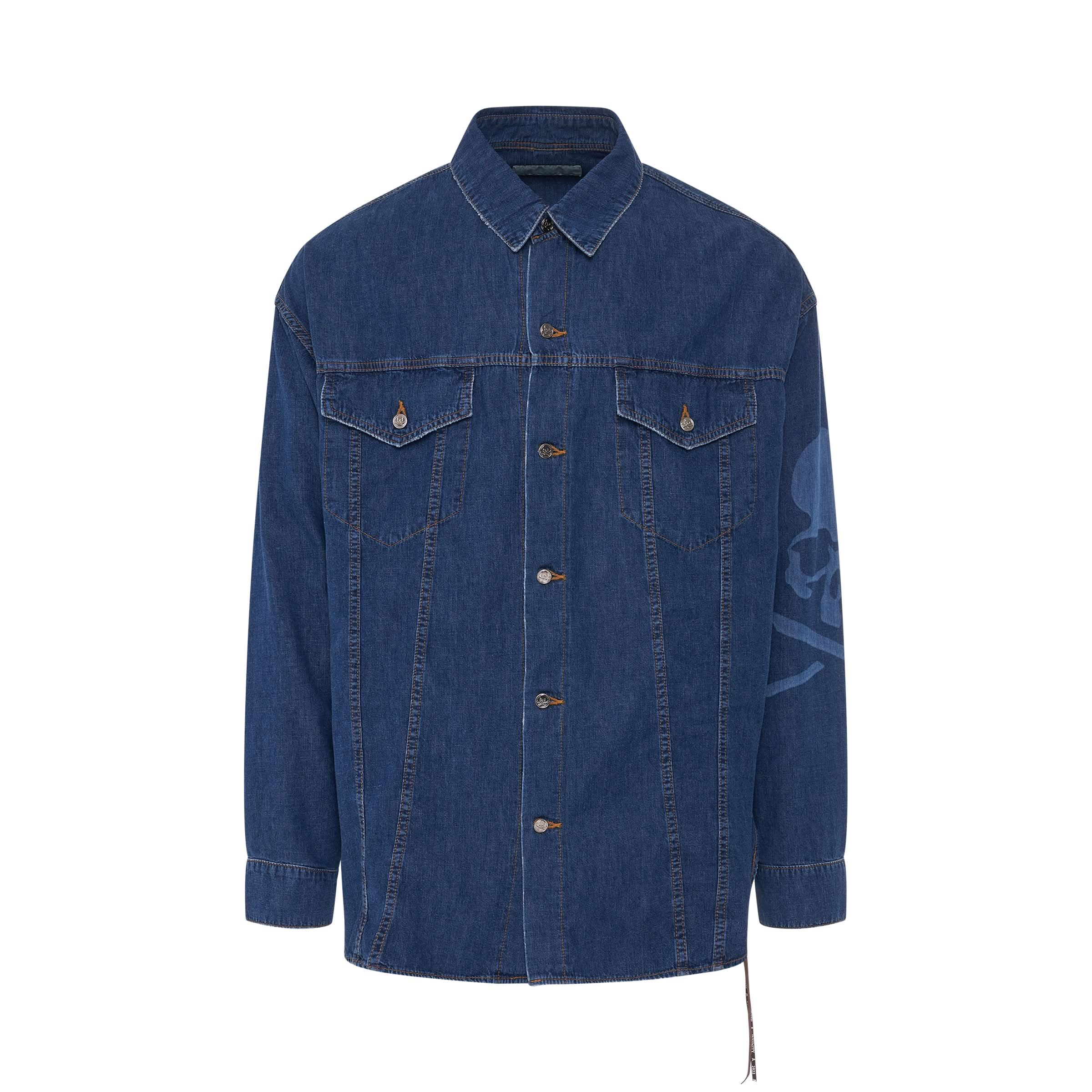 Lasered Skull Denim Shirt in Indigo