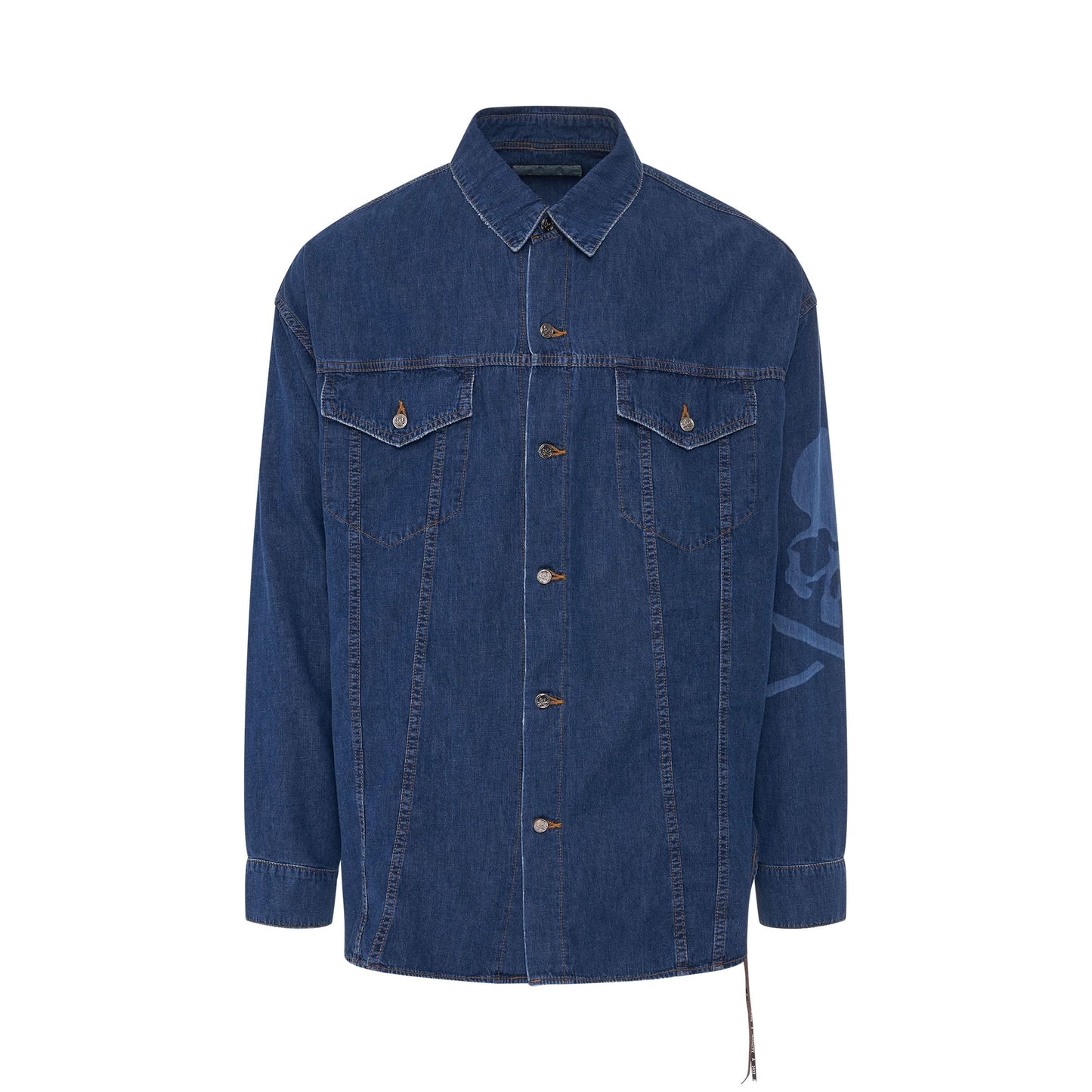 Lasered Skull Denim Shirt in Indigo