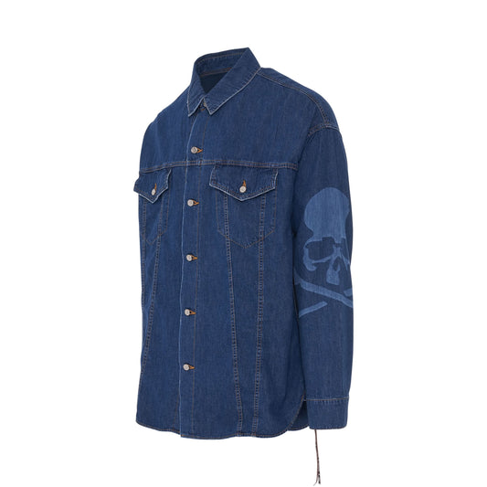 Lasered Skull Denim Shirt in Indigo