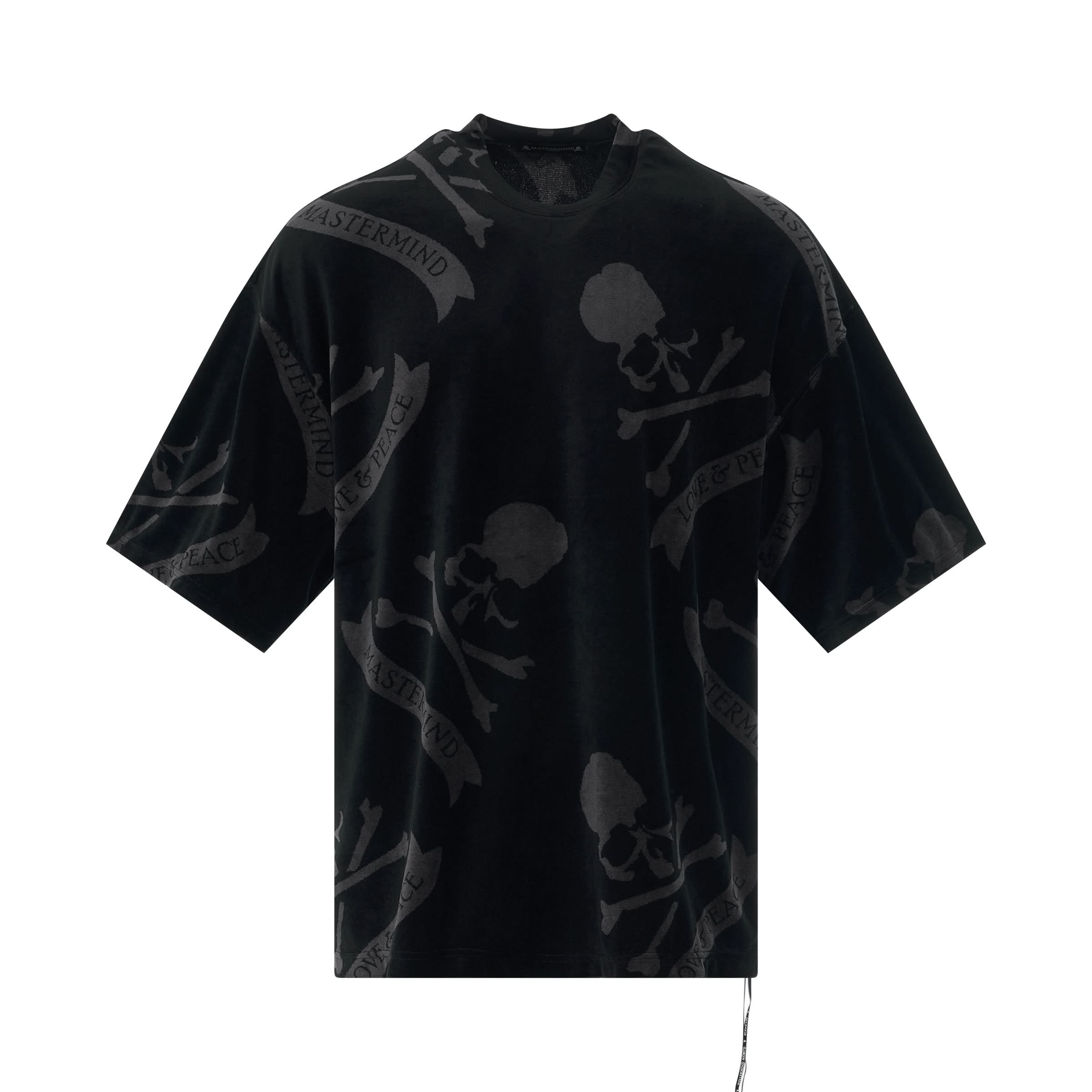 All-Over Skull Velour Boxy Fit T-Shirt in Black