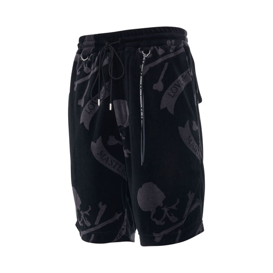 All-Over Skull Velour Shorts in Black