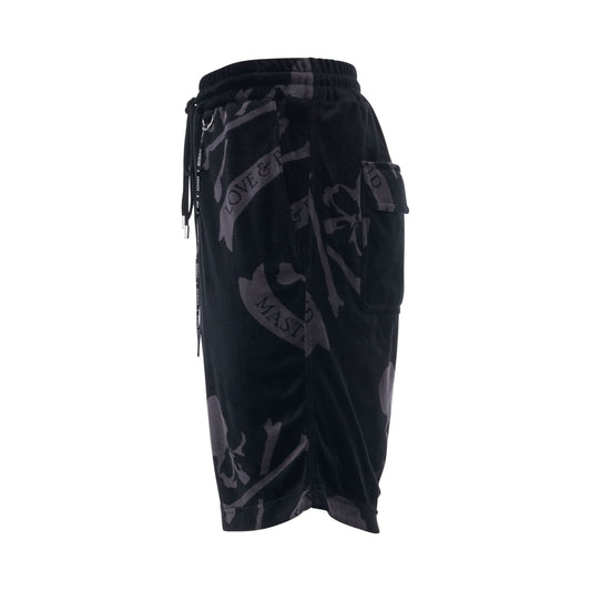 All-Over Skull Velour Shorts in Black