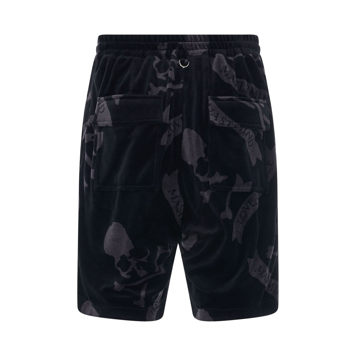 All-Over Skull Velour Shorts in Black