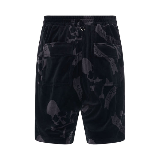 All-Over Skull Velour Shorts in Black