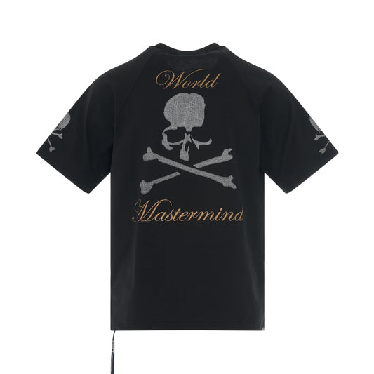 Embroidered Printed Skull T-Shirt in Black