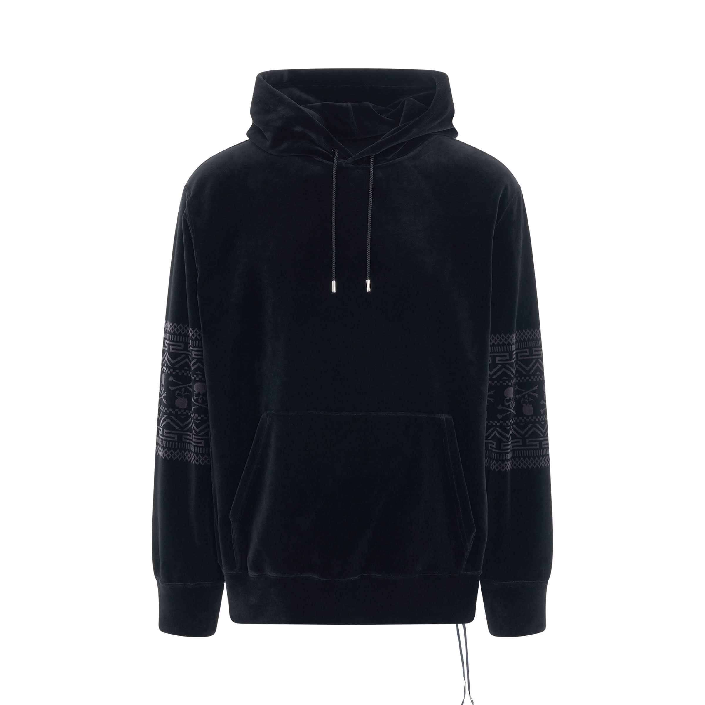 Tribal Skull Velour Hoodie in Black