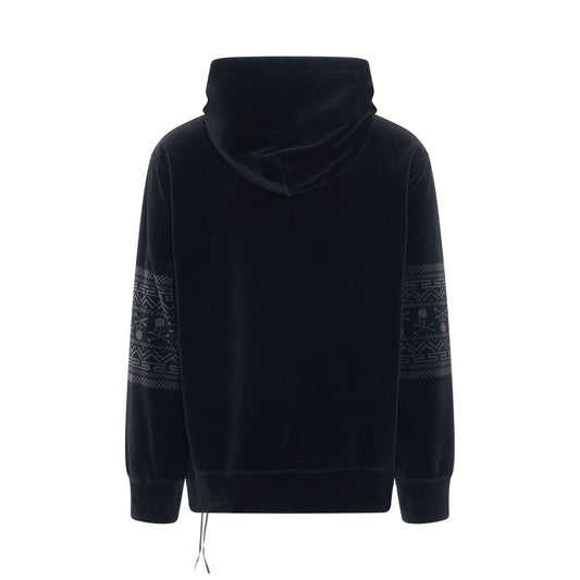 Tribal Skull Velour Hoodie in Black