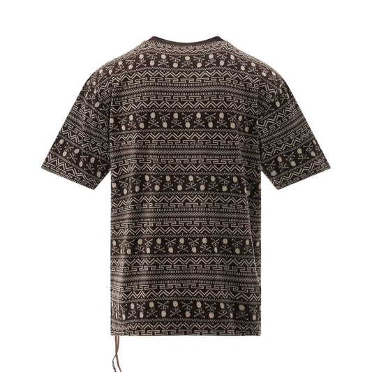 Allover Tribal Skull Velour T-Shirt in Brown