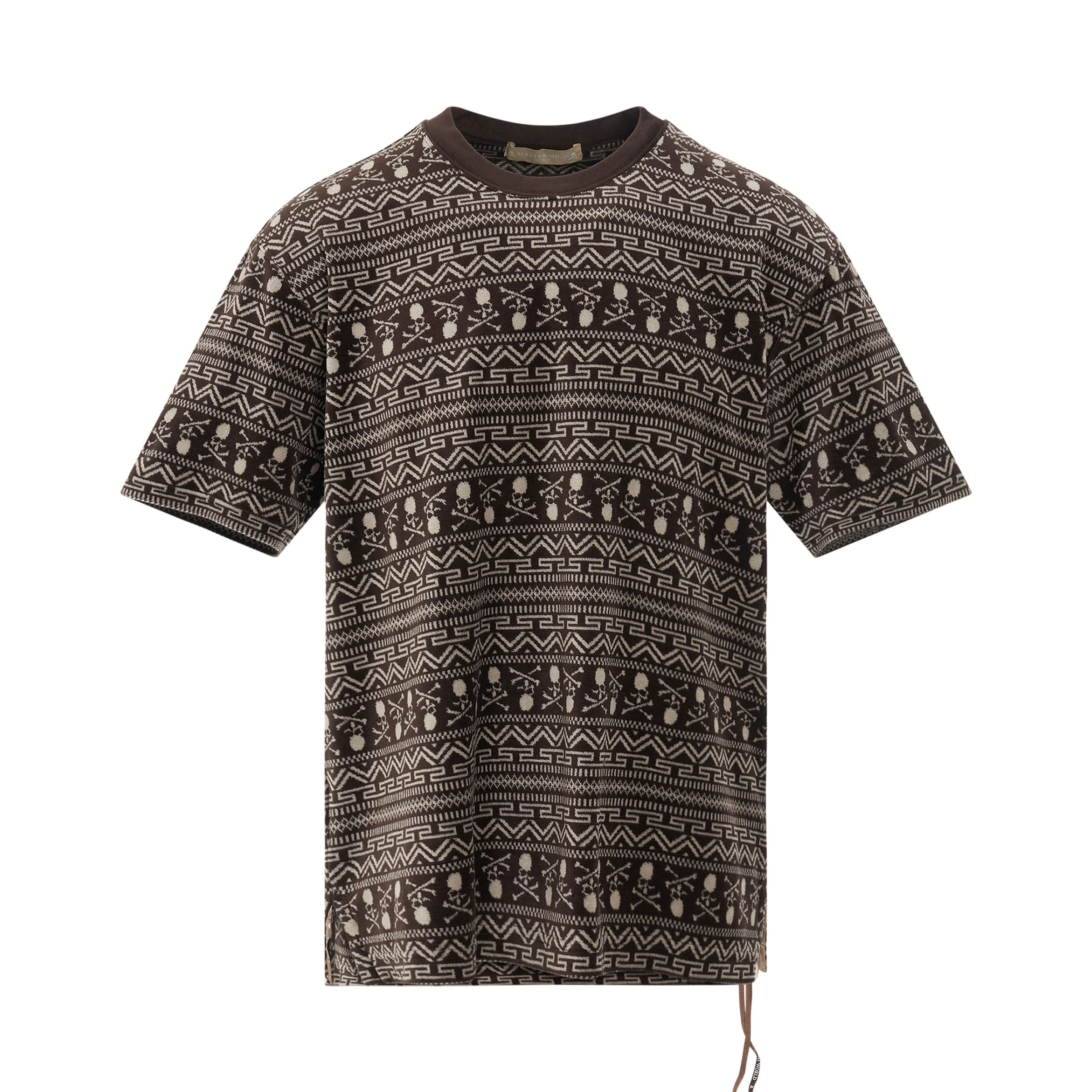 Allover Tribal Skull Velour T-Shirt in Brown