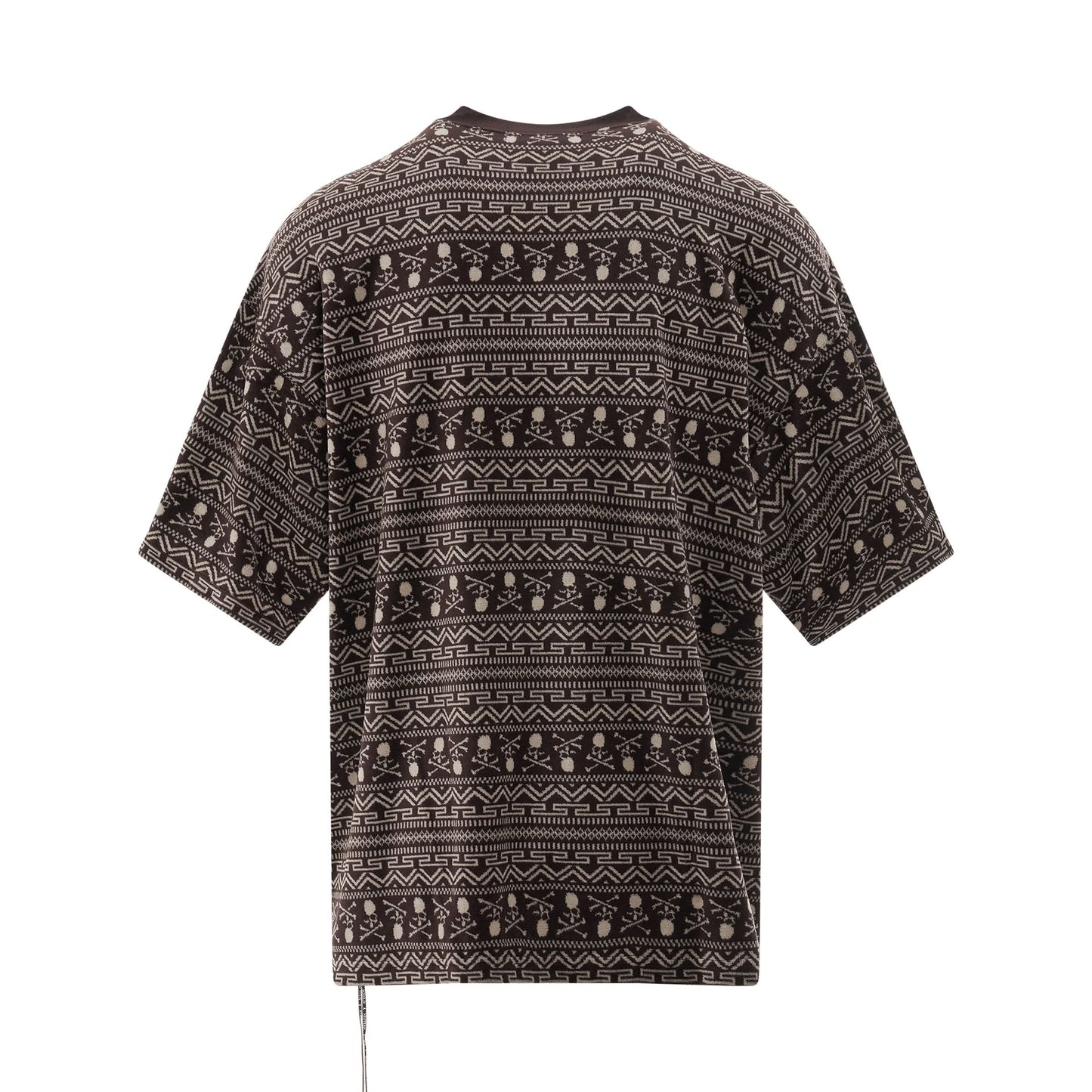 Allover Tribal Skull Velour Boxy Fit T-Shirt in Brown