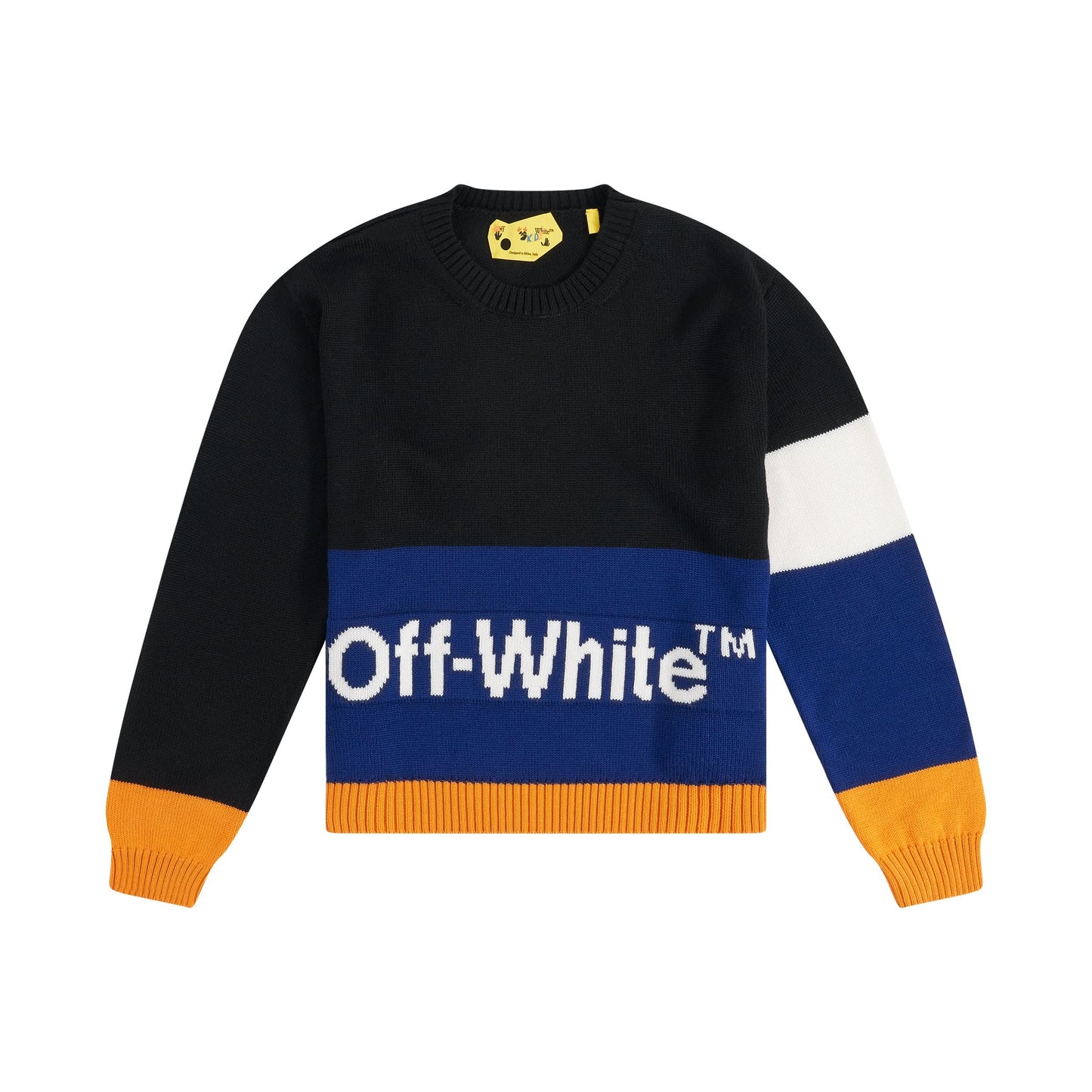 Colour Block Knit Crewneck Sweater in Black/White