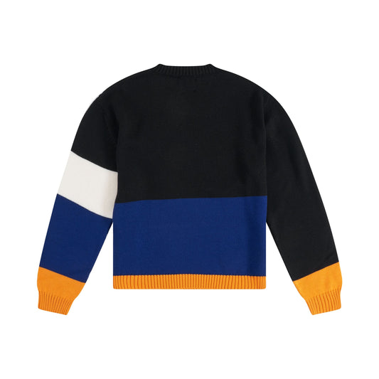 Colour Block Knit Crewneck Sweater in Black/White