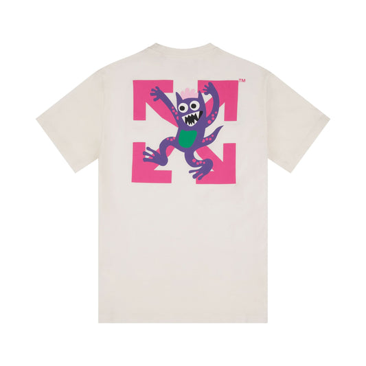 Off-White Monsters Short Sleeve T-Shirt in White/Fuchsia