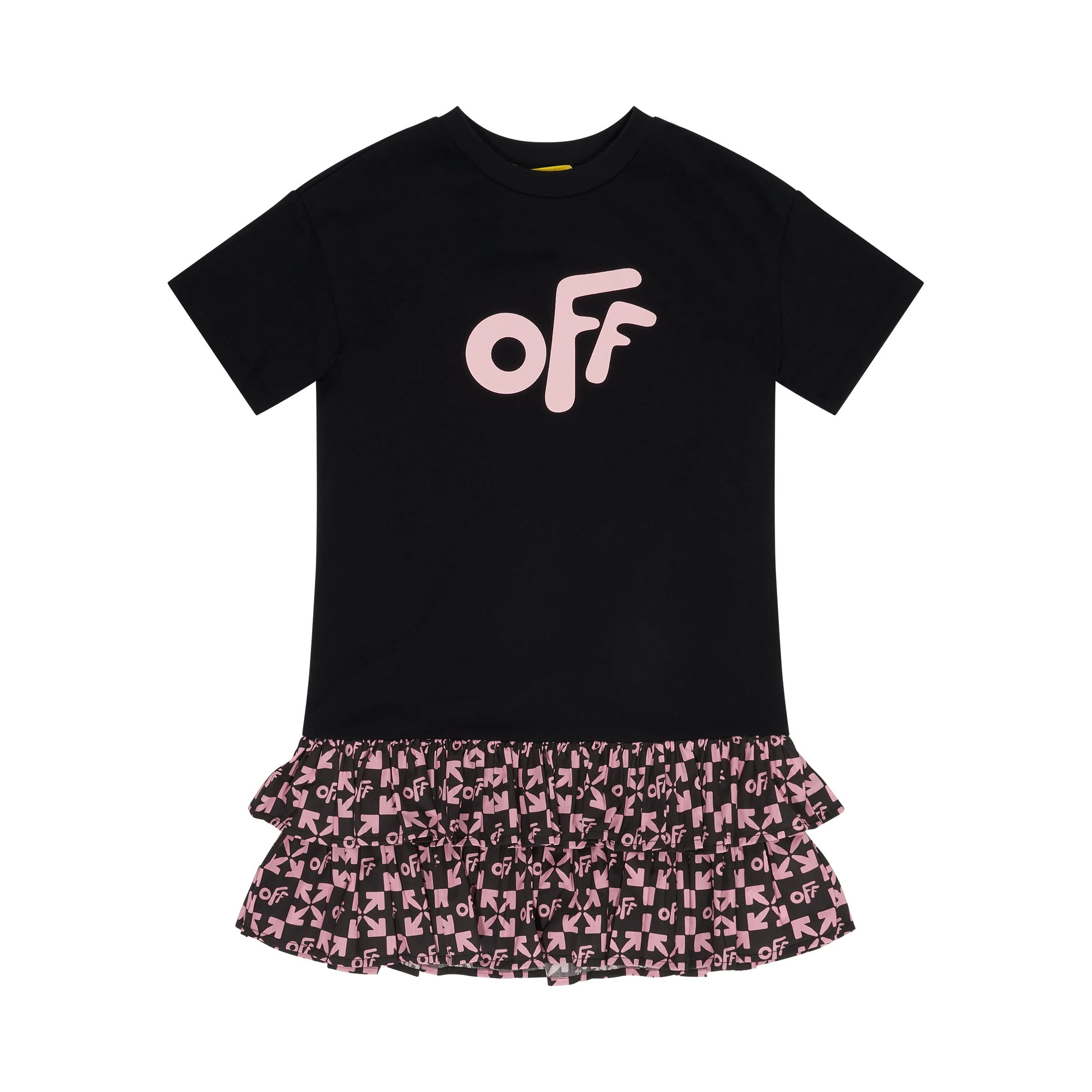 Monogram Ruffle Tee Dress in Black/Pink