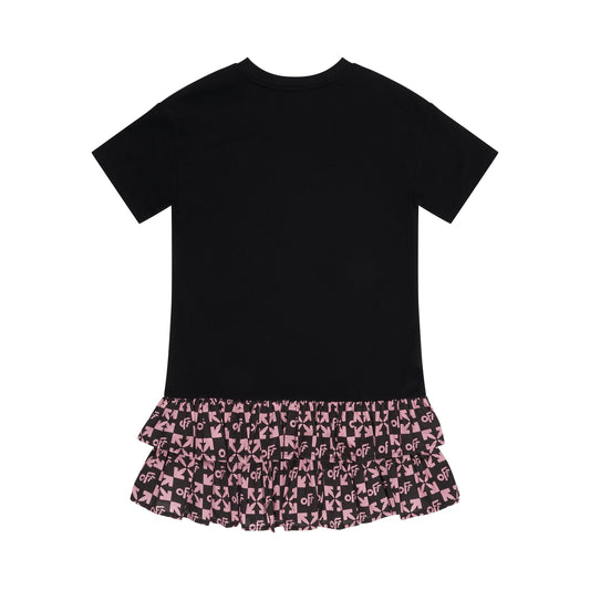 Monogram Ruffle Tee Dress in Black/Pink