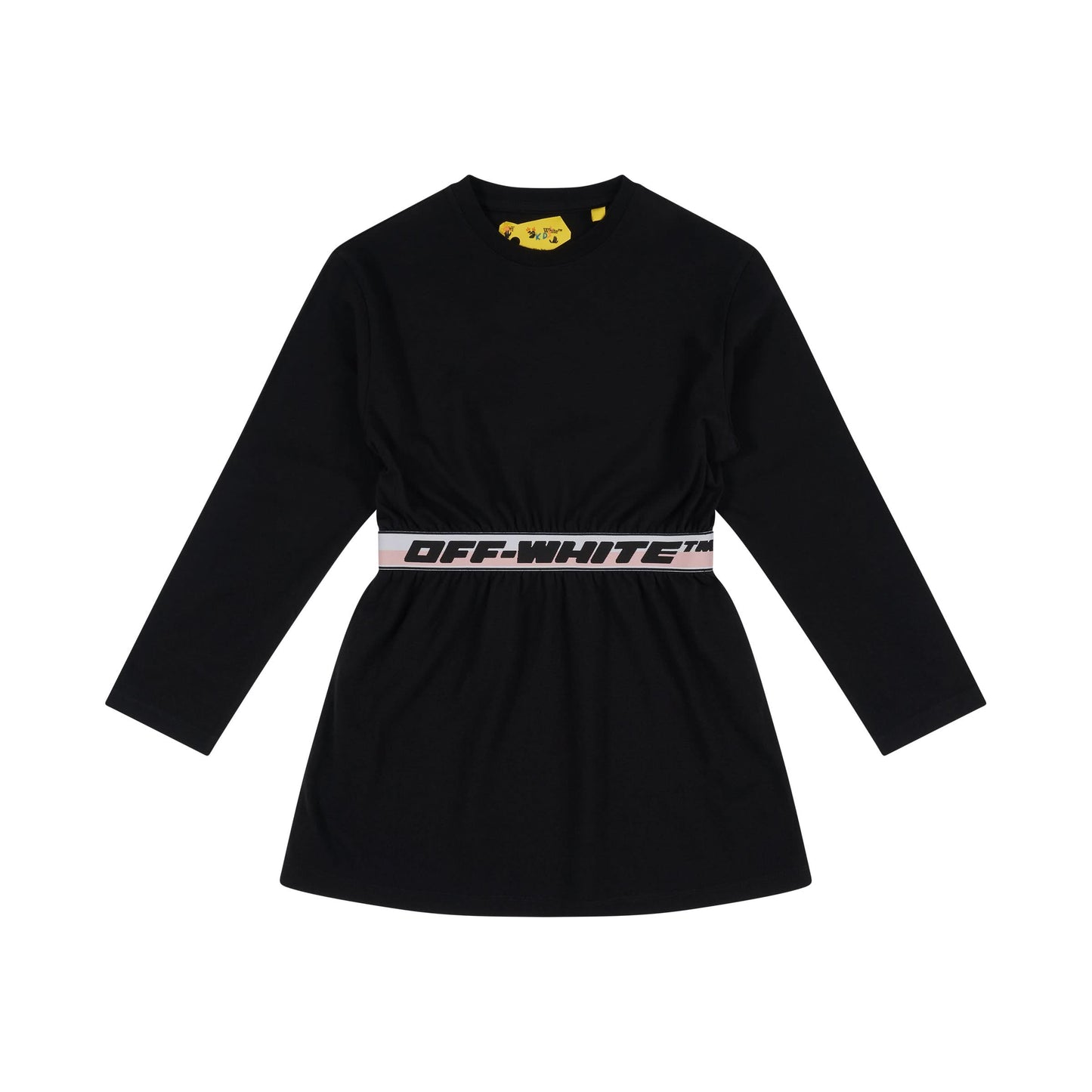 Logo Band Long Sleeve Dress in Black