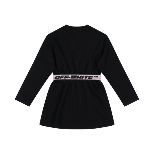 Logo Band Long Sleeve Dress in Black