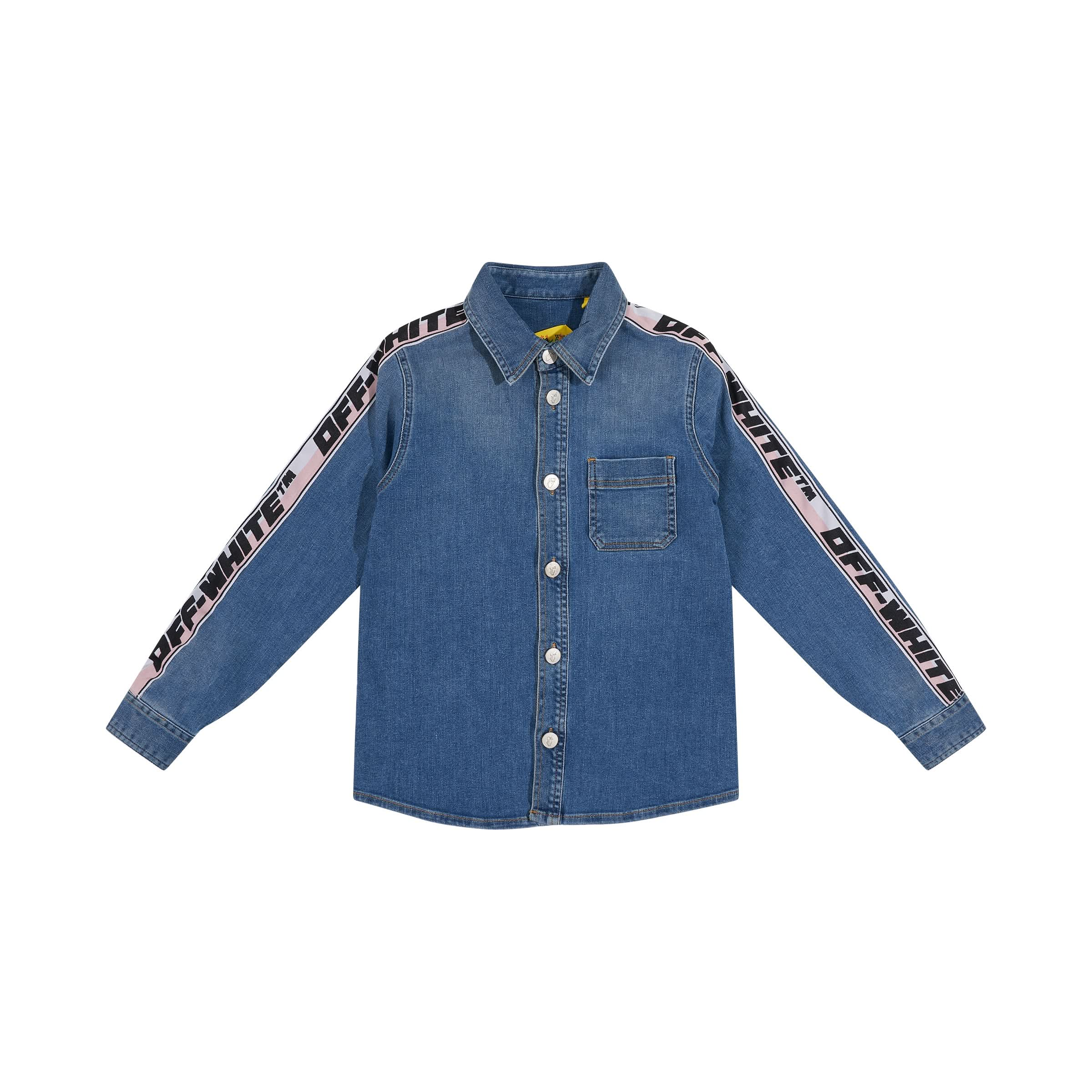 Logo Band Denim Shirt in Light Blue/Black