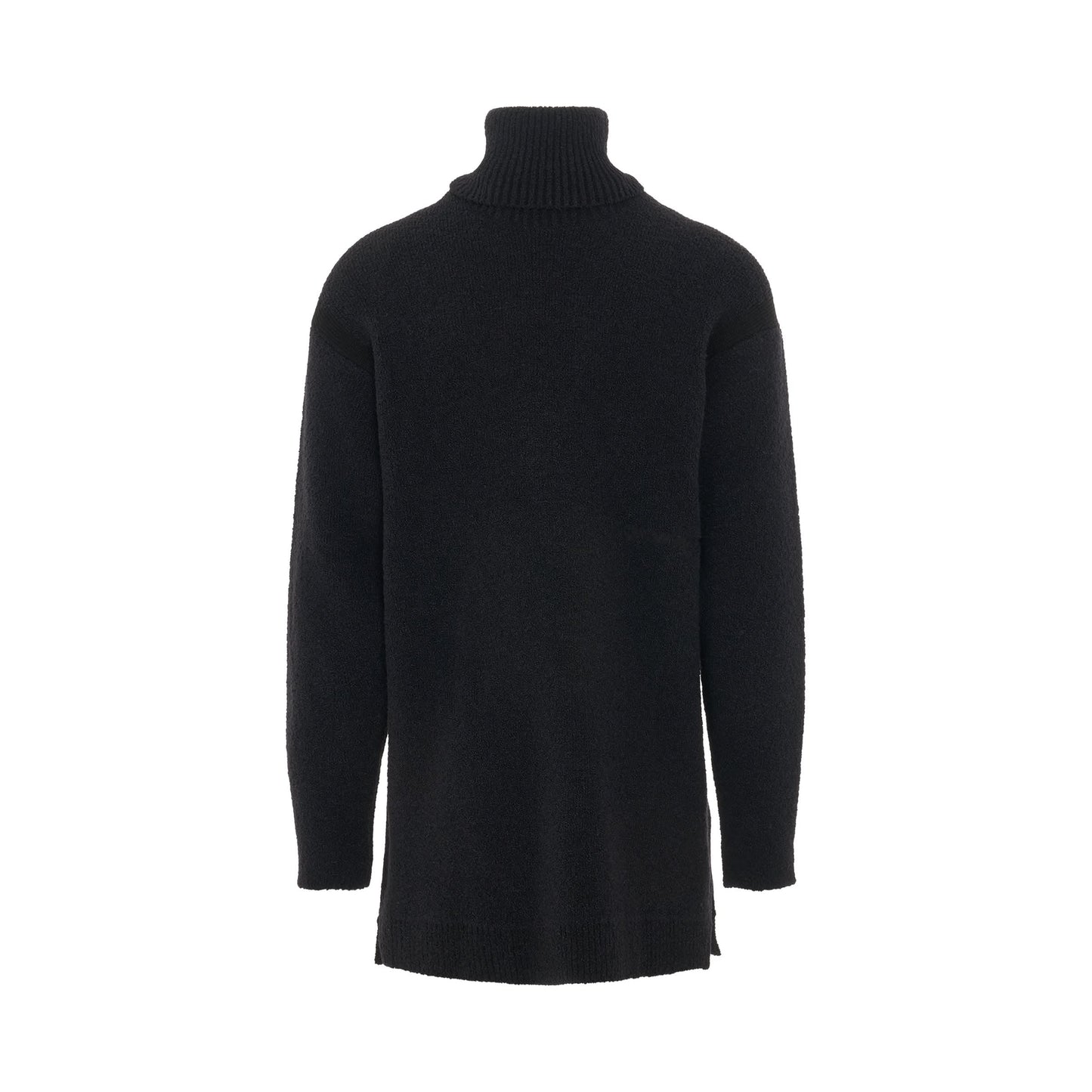 Micro Boucle Knit Turtleneck in Black