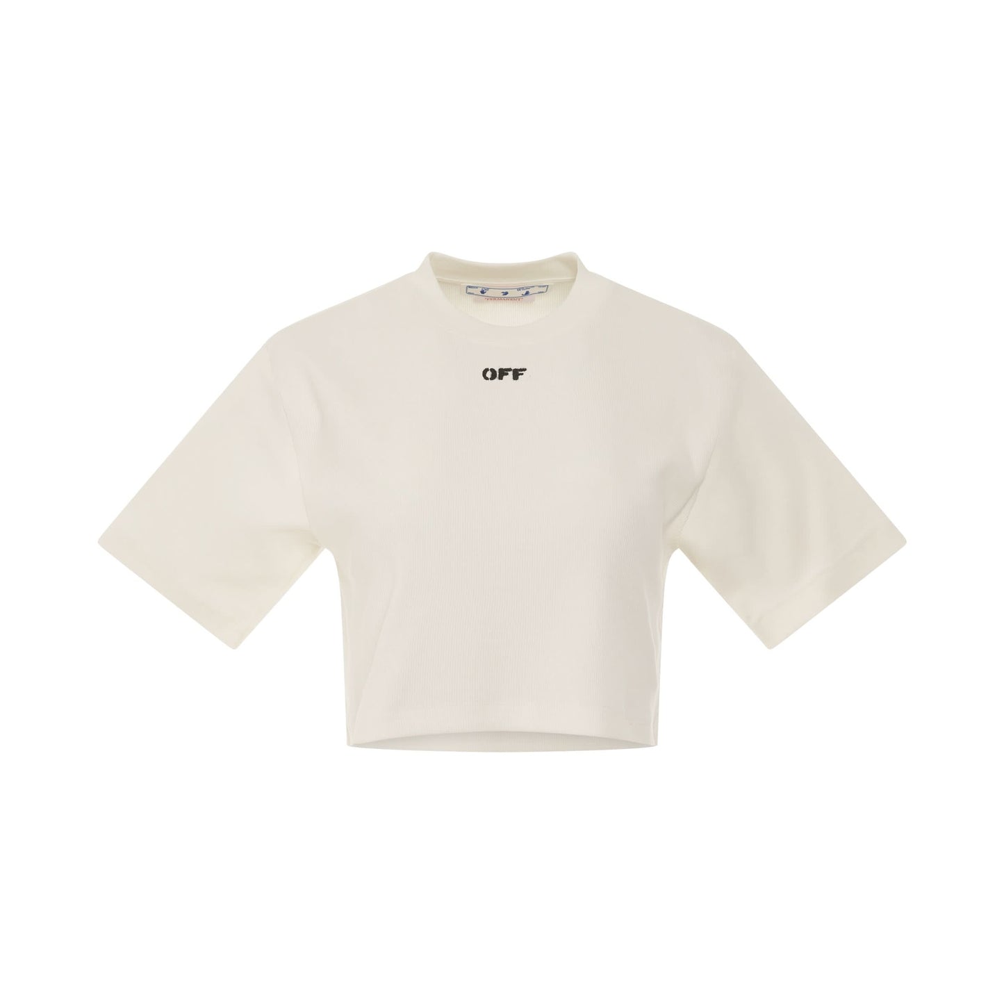 Off Stamp Ribbed Basic T-Shirt in White/Black