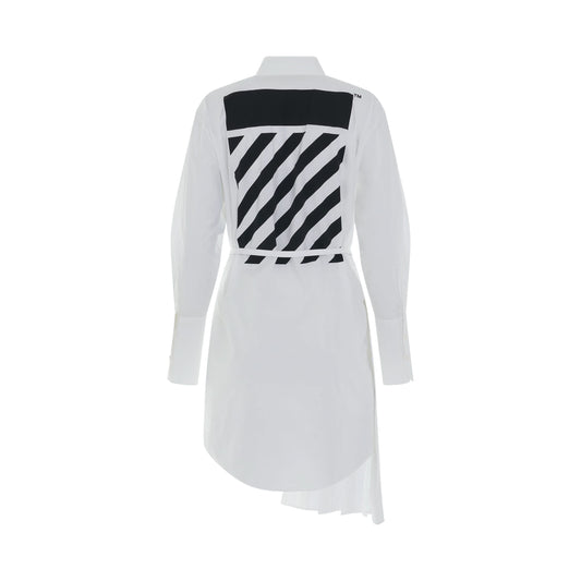 Diagonal Plisse Shirt Dress in White/Black