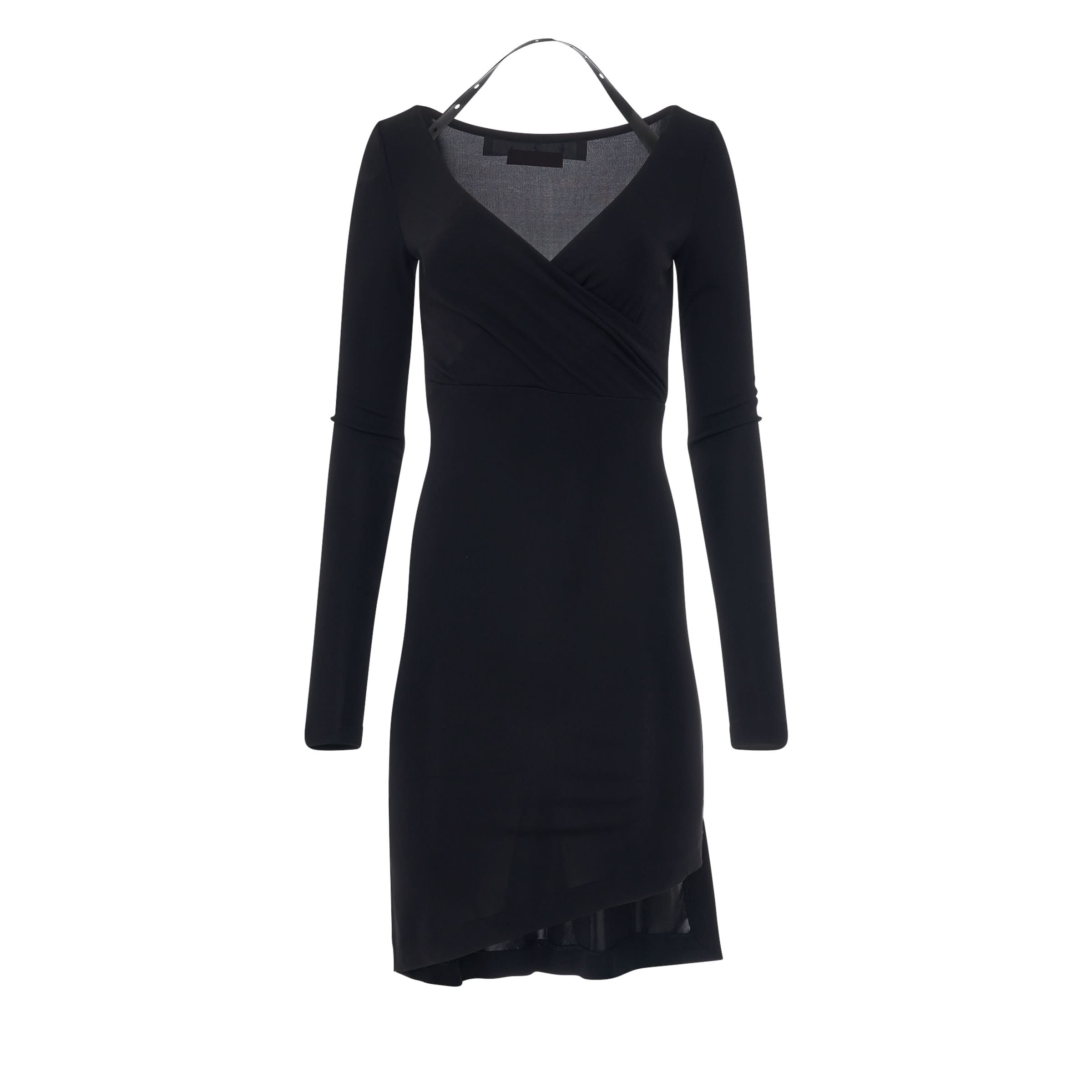 Fluid Jersey Twisted Long Sleeve Dress in Black