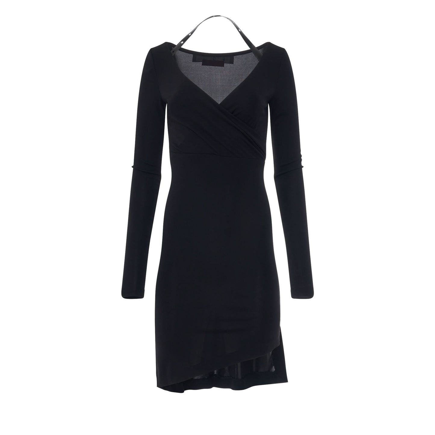 Fluid Jersey Twisted Long Sleeve Dress in Black