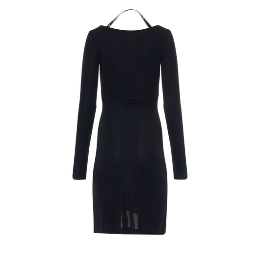 Fluid Jersey Twisted Long Sleeve Dress in Black