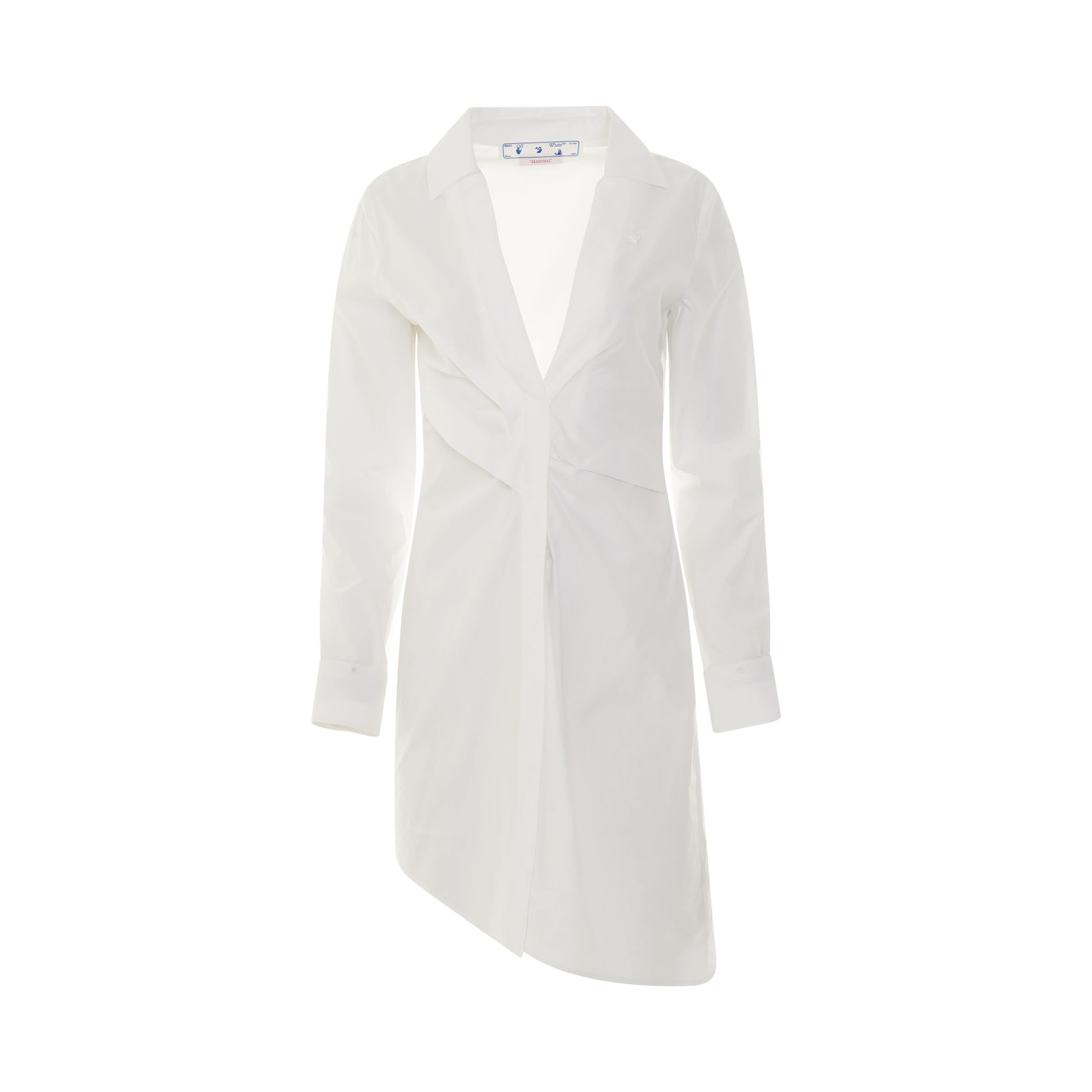 Popeline Draped Shirt Dress in White