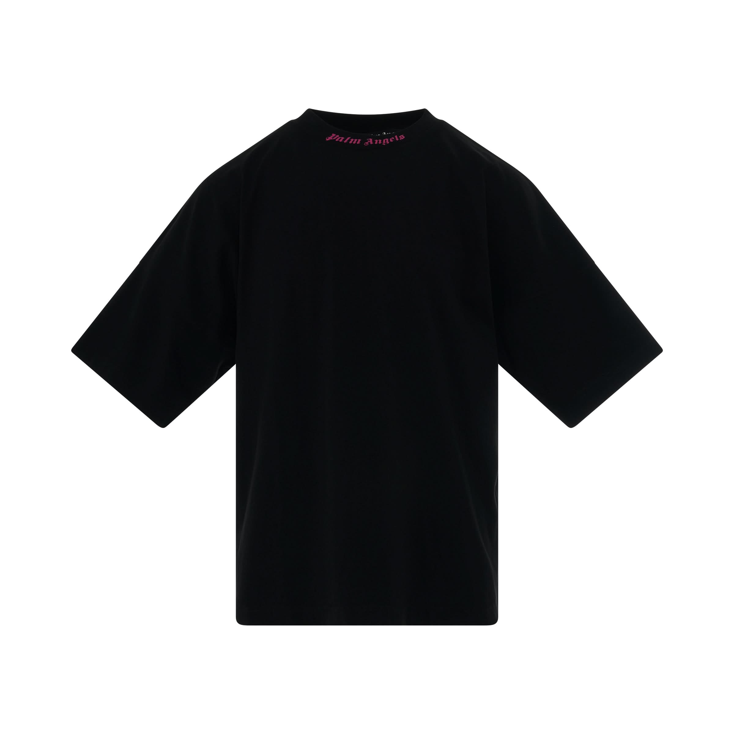 Doubled Logo Over T-Shirt in Black/Fuschia