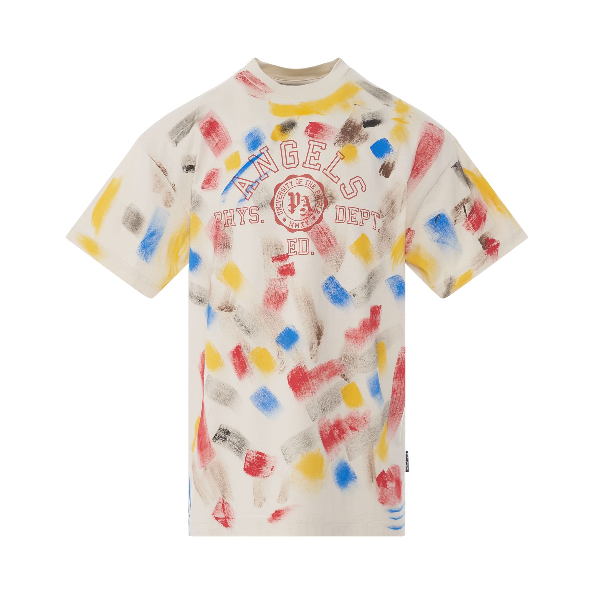 Palm Angels Painted College T-Shirt in Off White