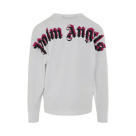 Doubled Logo Over Long Sleeve T-Shirt in White/Fuschia