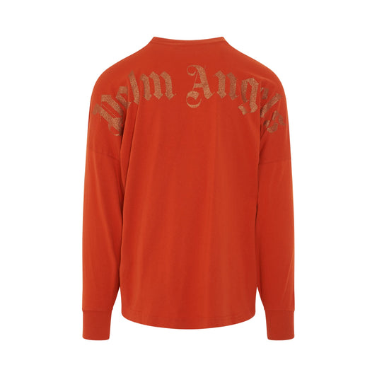 Glitter Classic Logo Oversize L/S T-Shirt in Brick Red