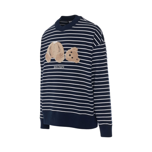 Bear Stripes Crew Jumper in Navy Blue