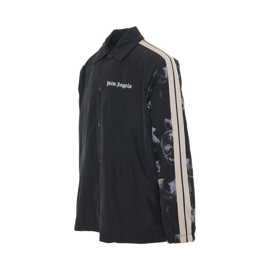 Sleeve Print Coach Jacket Shirt in Black/White