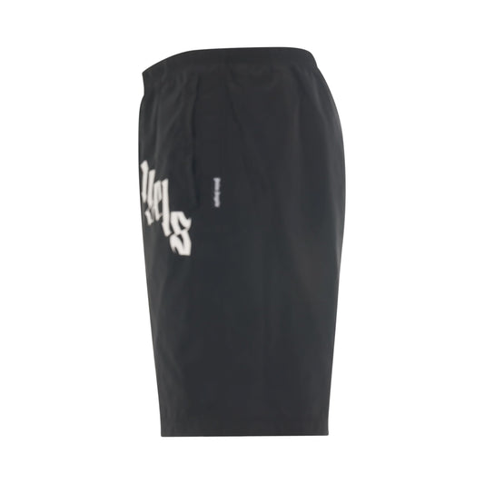 Curved Logo Swin Short in Black/White