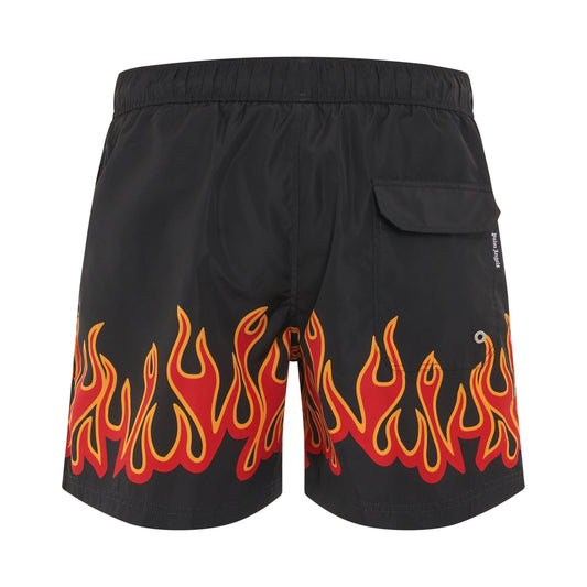 Burning Flames Print Swimshort in Black/Red